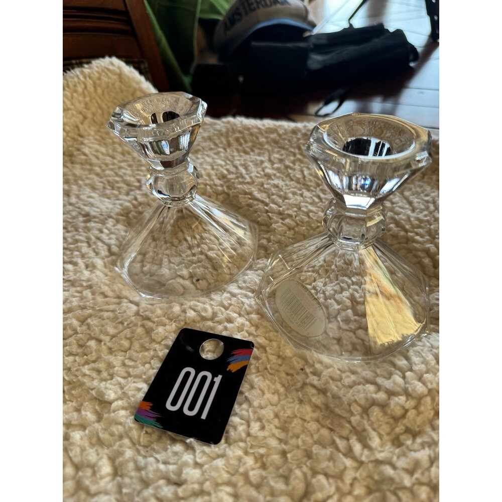 24% Lead Crystal Candlestick Holders Set - Made in USA - Elegant Table Decor